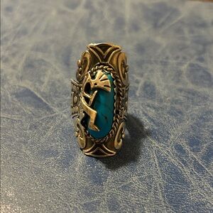 Rogelio Arte Sterling Turquoise Kokopelli Ring